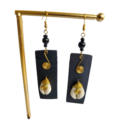 Black Wooden Cowrie Shell Earrings