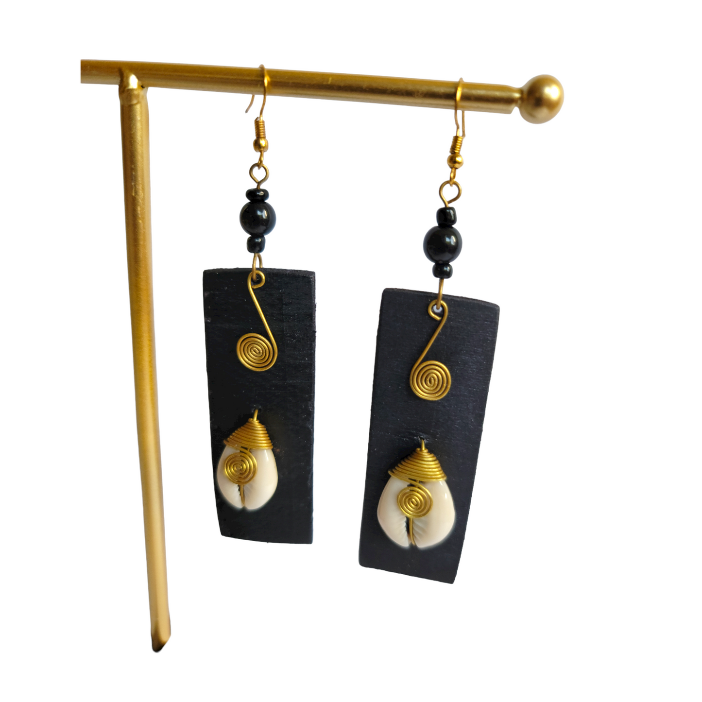 Black Wooden Cowrie Shell Earrings