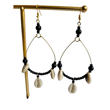 Cowrie Shells & Beads Hoops