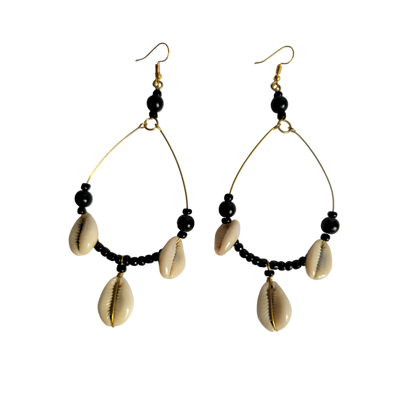 Cowrie Shells & Beads Hoops