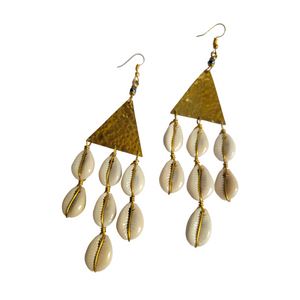 Brass Triangle with 3 Cowrie Strands