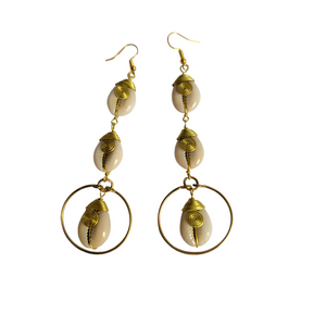 3 Cowrie Shells strand with Brass Hoop