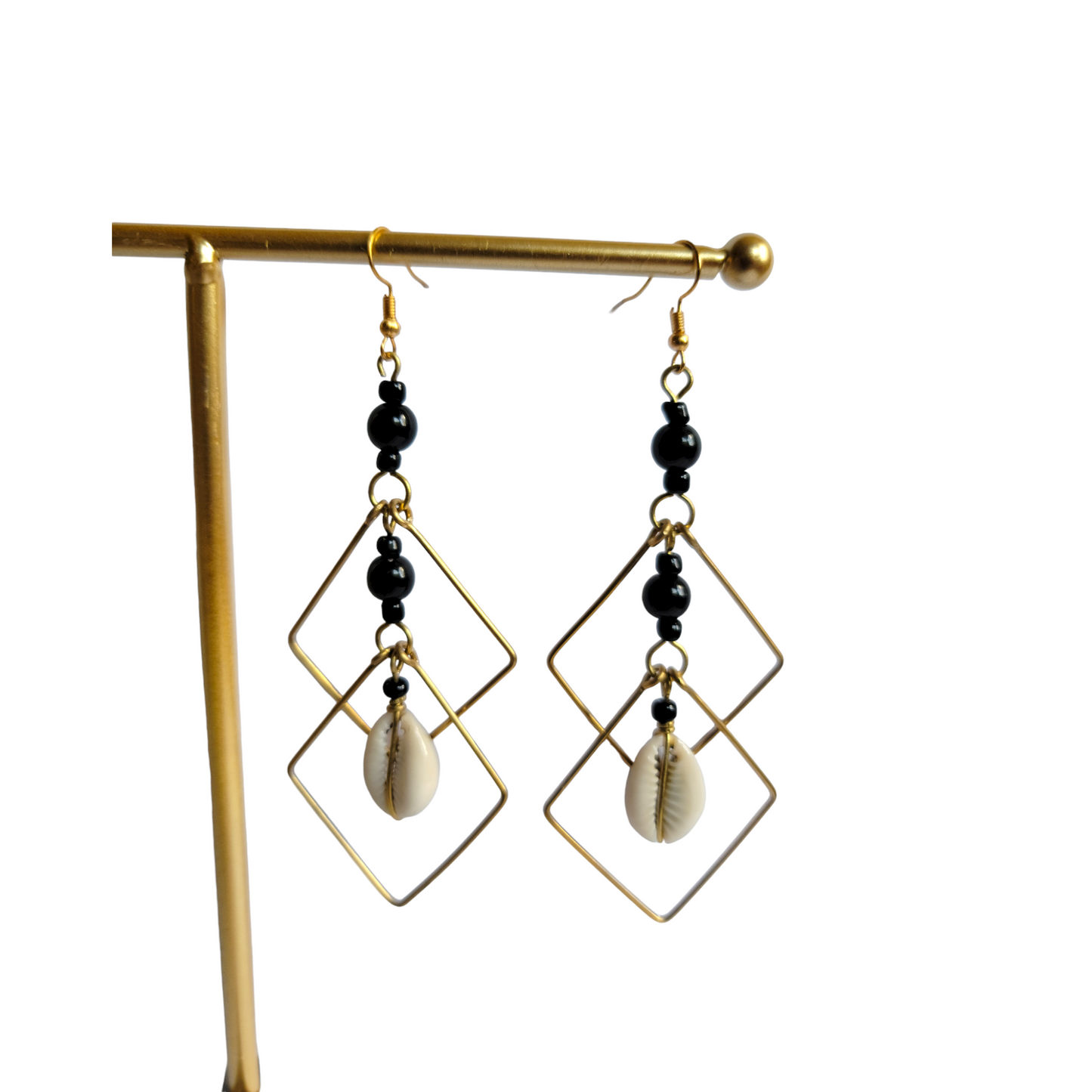 2 Squares With Cowrie Shell Earrings