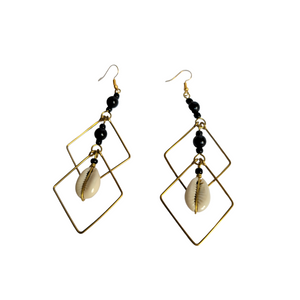 2 Squares With Cowrie Shell Earrings