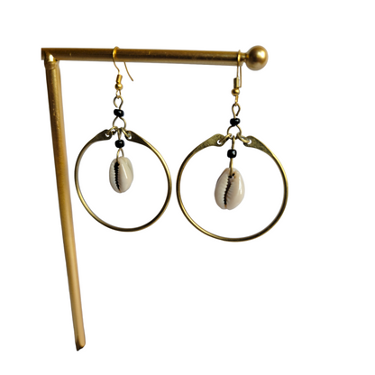 Medium Brass Hoop with 2 Cowrie Shells