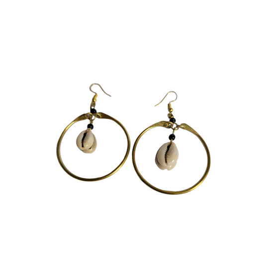 Medium Brass Hoop with 2 Cowrie Shells