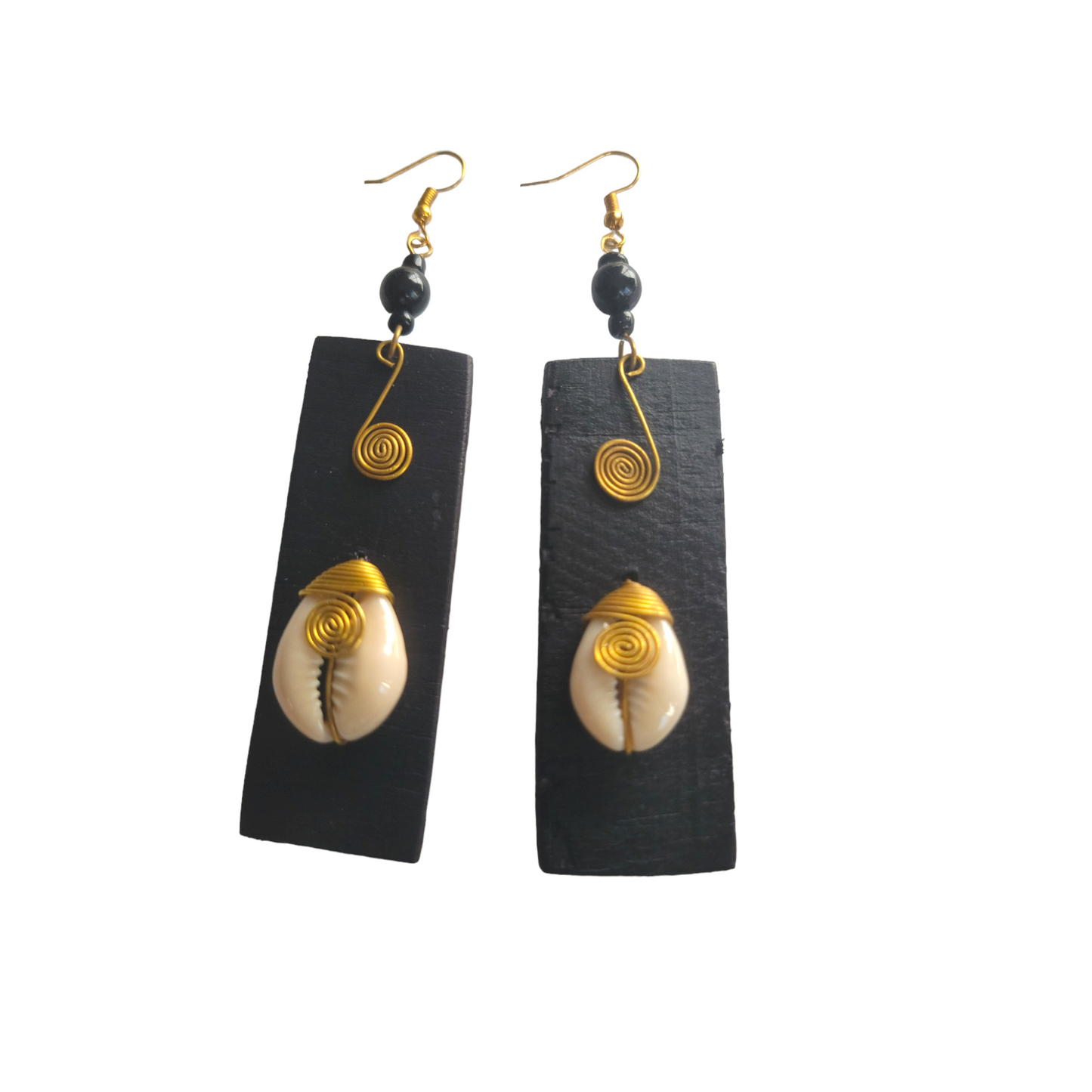 Black Wooden Cowrie Shell Earrings