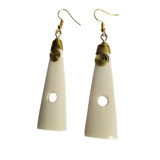 White Bone w/ Brass Design Earrings