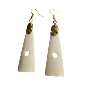 White Bone w/ Brass Design Earrings