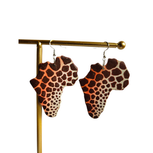 Giraffe Print African Map Earrings
