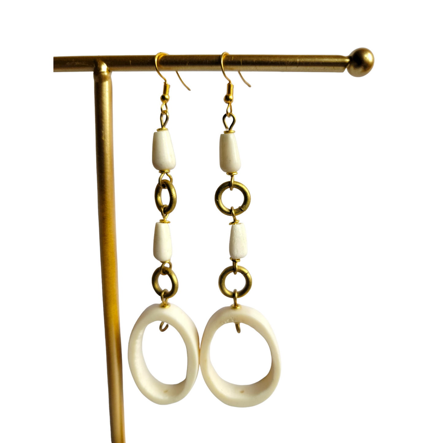 White Bone and Brass Earrings