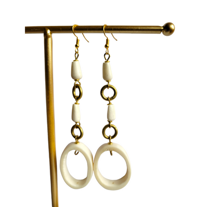 White Bone and Brass Earrings