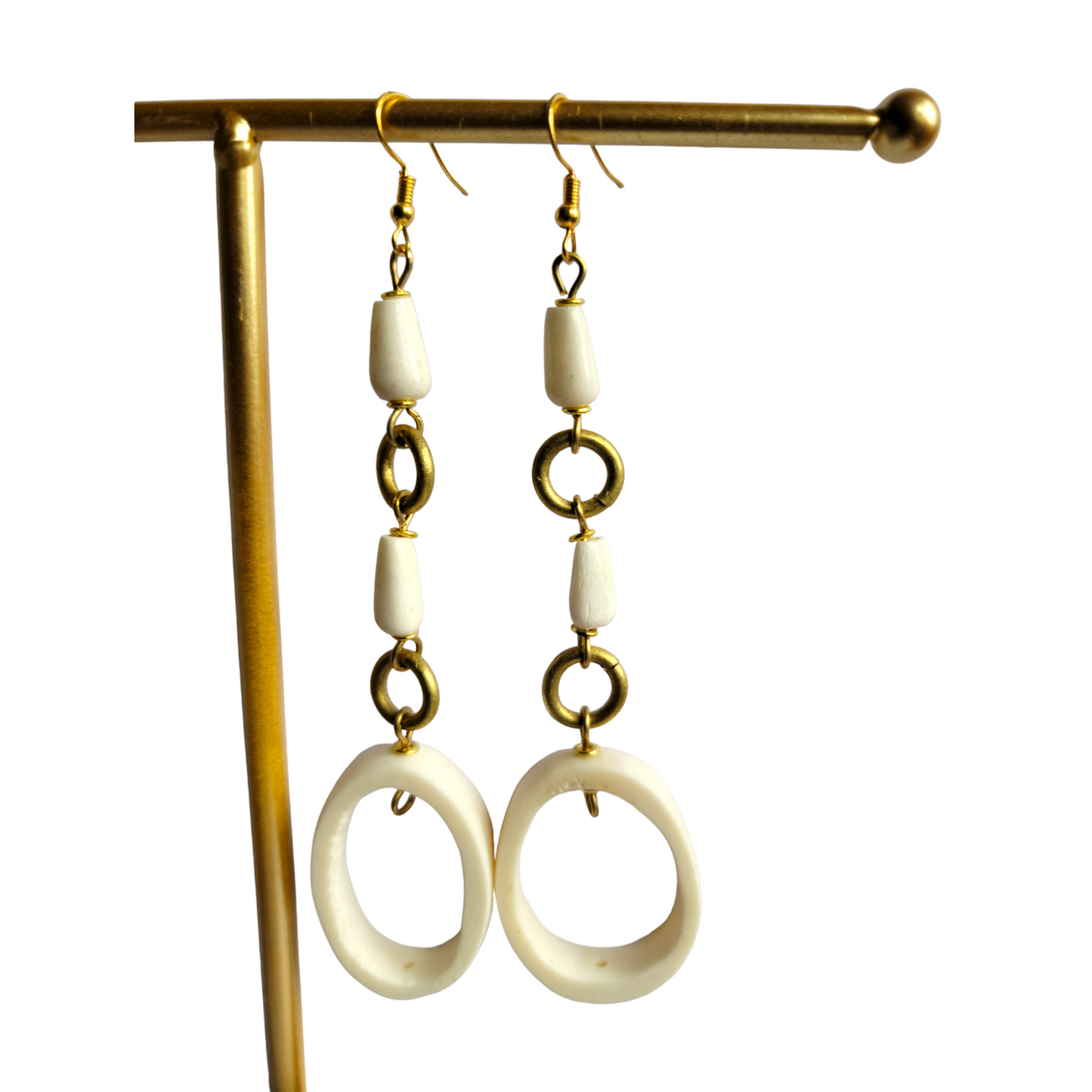 White Bone and Brass Earrings