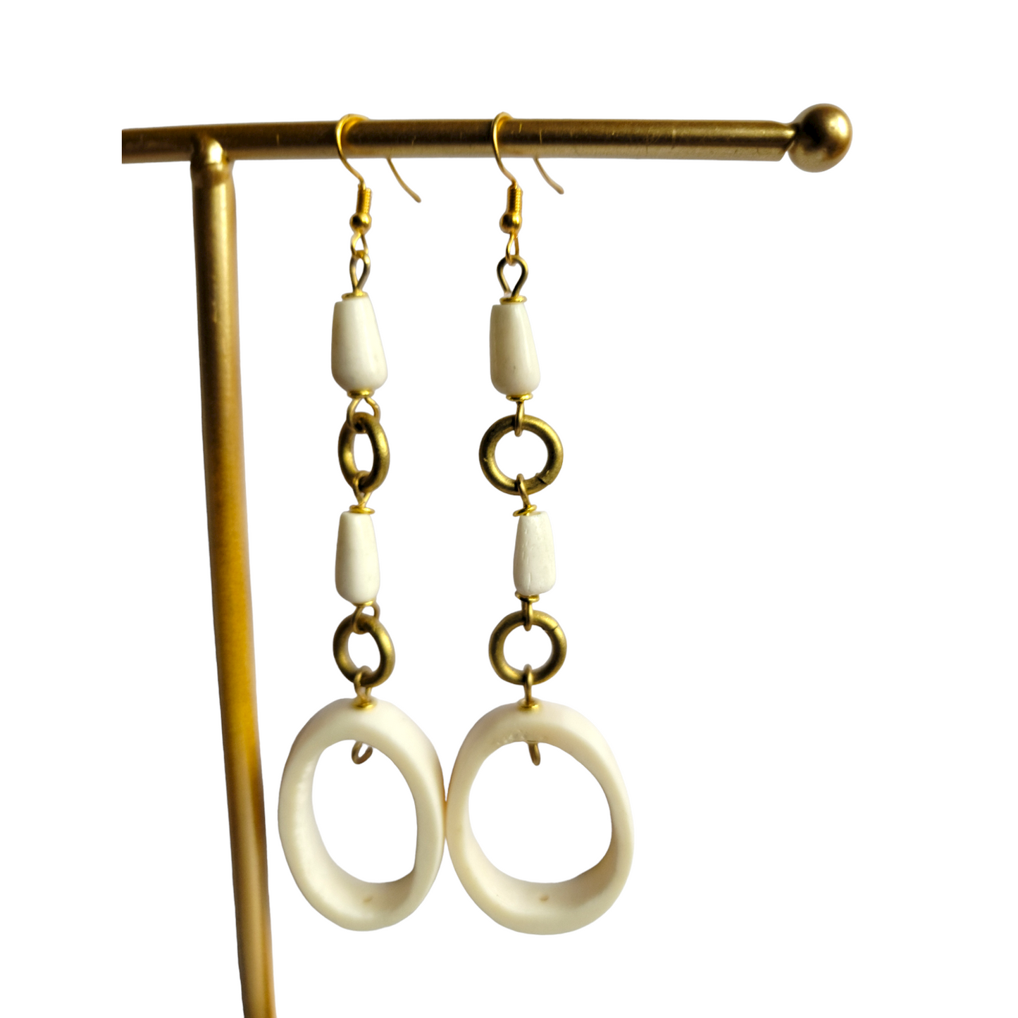 White Bone and Brass Earrings