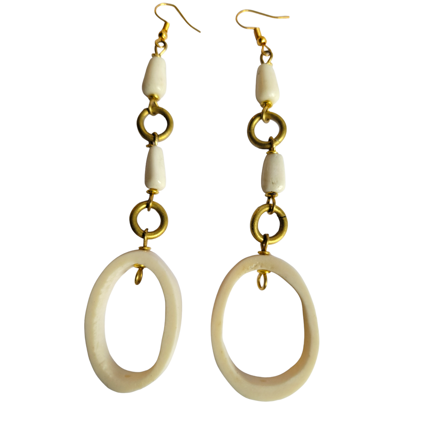 White Bone and Brass Earrings