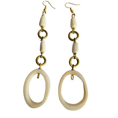 White Bone and Brass Earrings