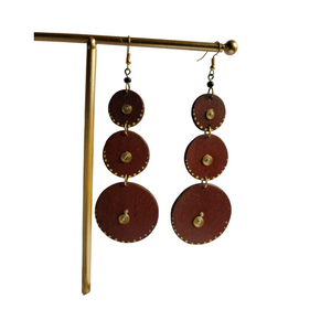 Brown 3 Circles Wooden Earrings