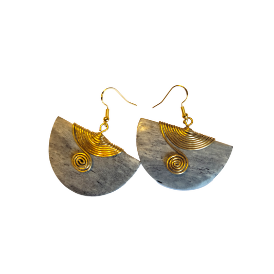 Bone with Brass Decorations Earrings