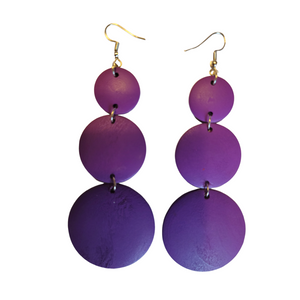 3 Circles Wooden Purple Earrings