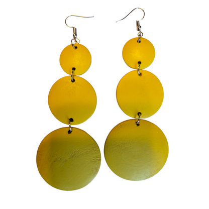 3 Circles Wooden Yellow Earrings
