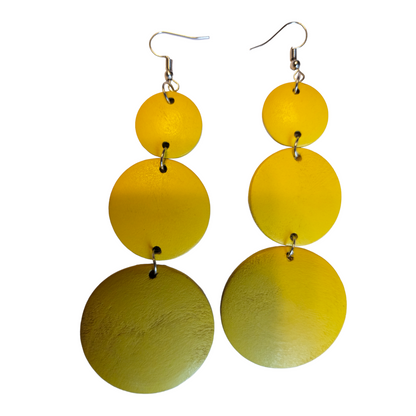 3 Circles Wooden Yellow Earrings