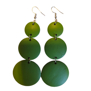3 Circles Wooden Green Earrings
