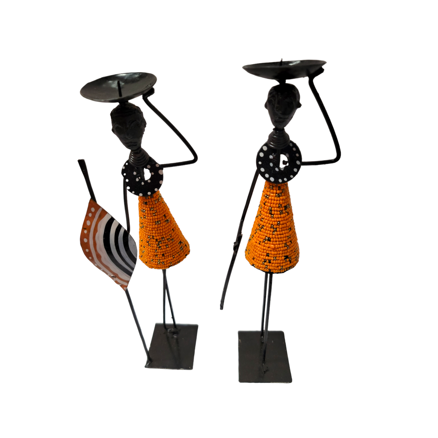 Gold & Orange African Couple Candle Holder
