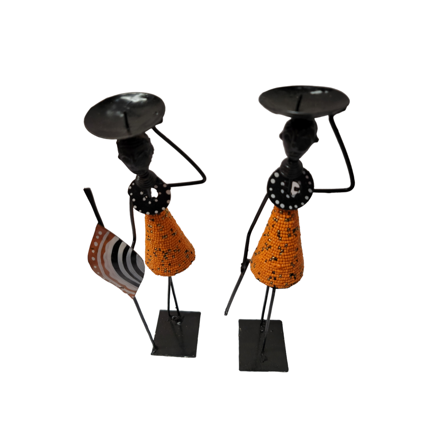 Gold & Orange African Couple Candle Holder