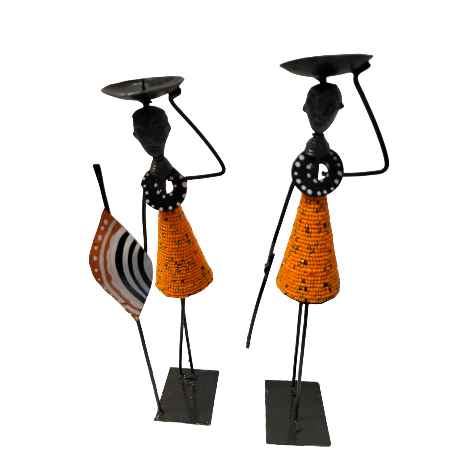 Gold & Orange African Couple Candle Holder