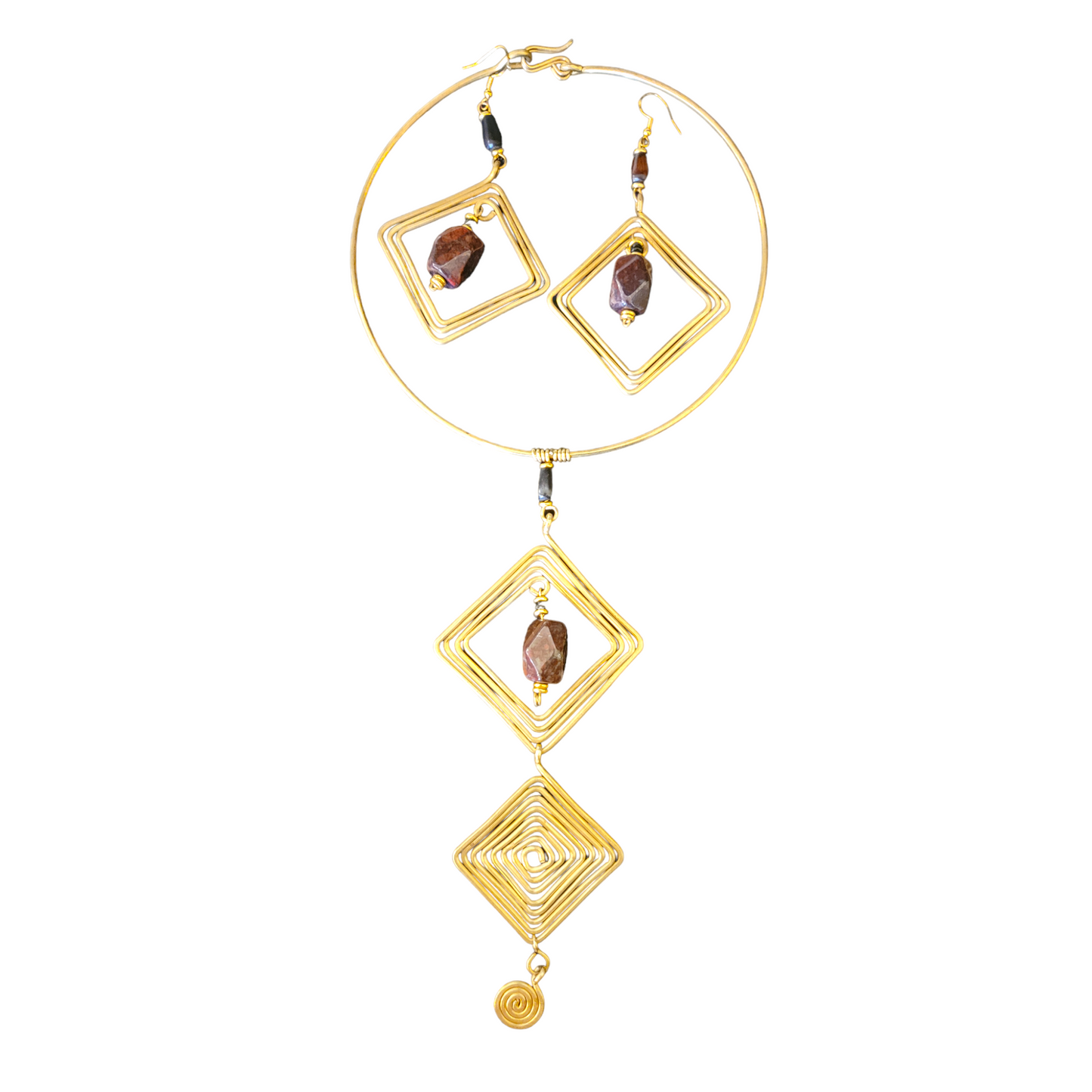 2 Brass Squares Necklace Set