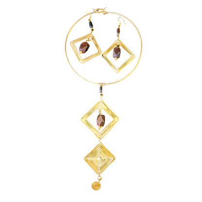 2 Brass Squares Necklace Set