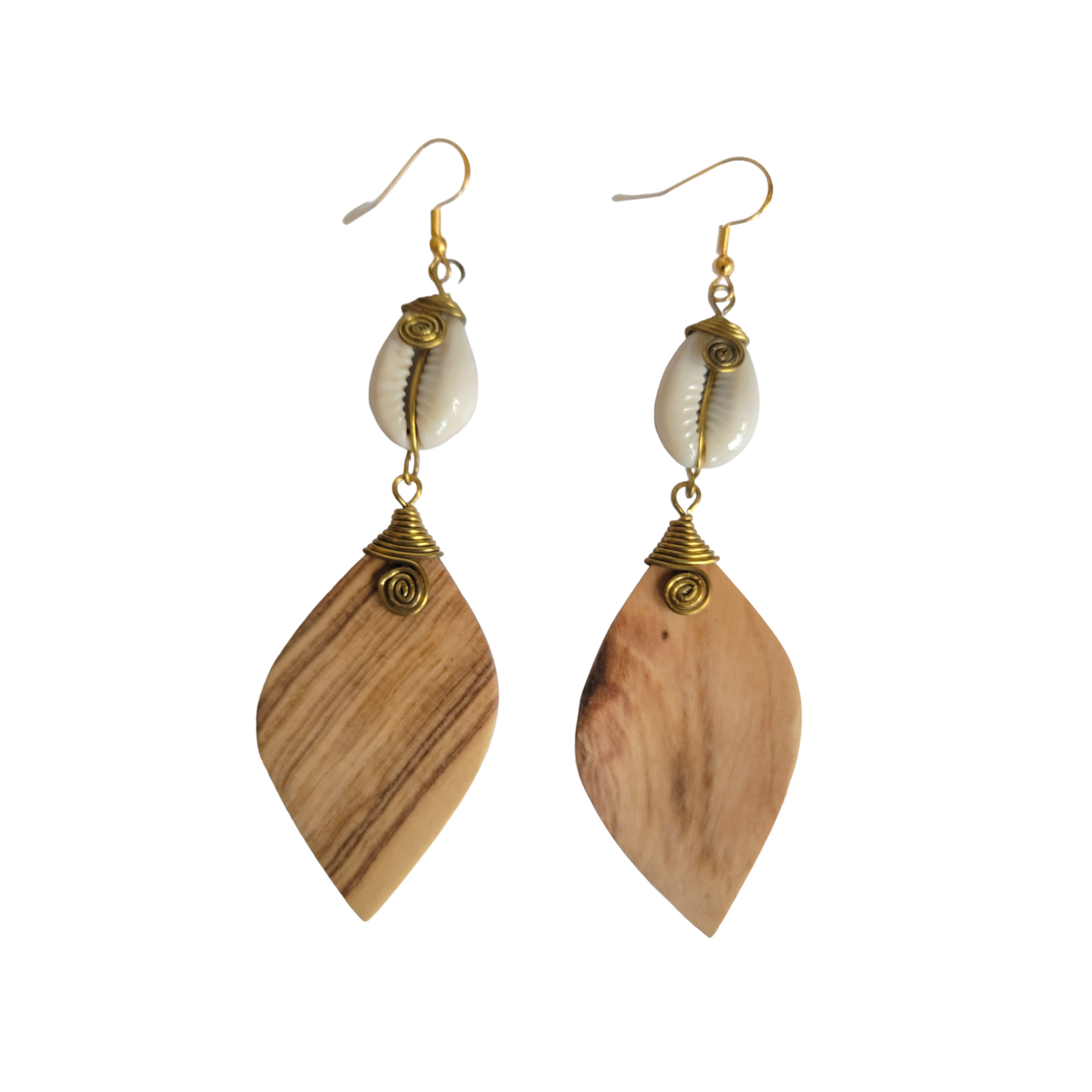 Wood & Cowrie Shells Earrings