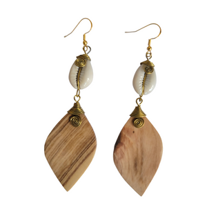 Wood & Cowrie Shells Earrings