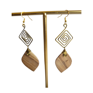 Brass Square & Wood Earrings