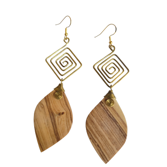Brass Square & Wood Earrings