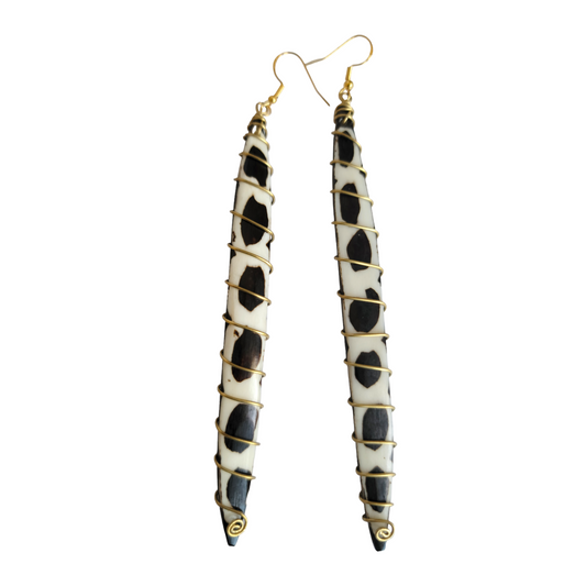 Long Bone with Brass Coil Earrings