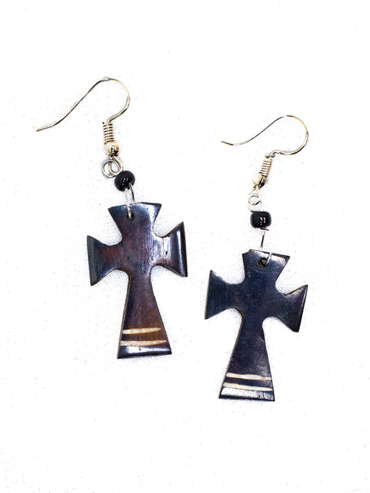 Brown Bone Cross Earrings