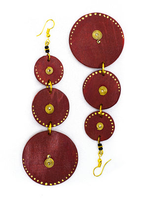 Brown 3 Circles Wooden Earrings