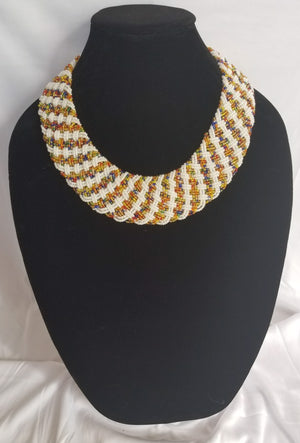 Interwoven Multi colors and White Bead Necklace