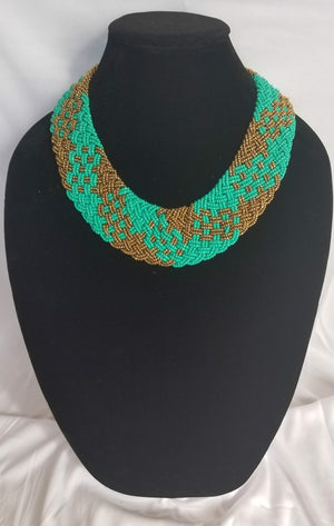 Interwoven Teal with Gold Patches Necklace