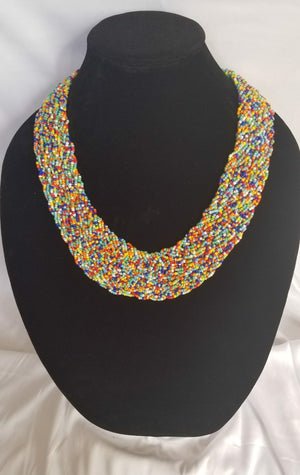 multilayered beaded necklace | Interwoven Multi colors Beaded necklace - Shiro's African Boutique