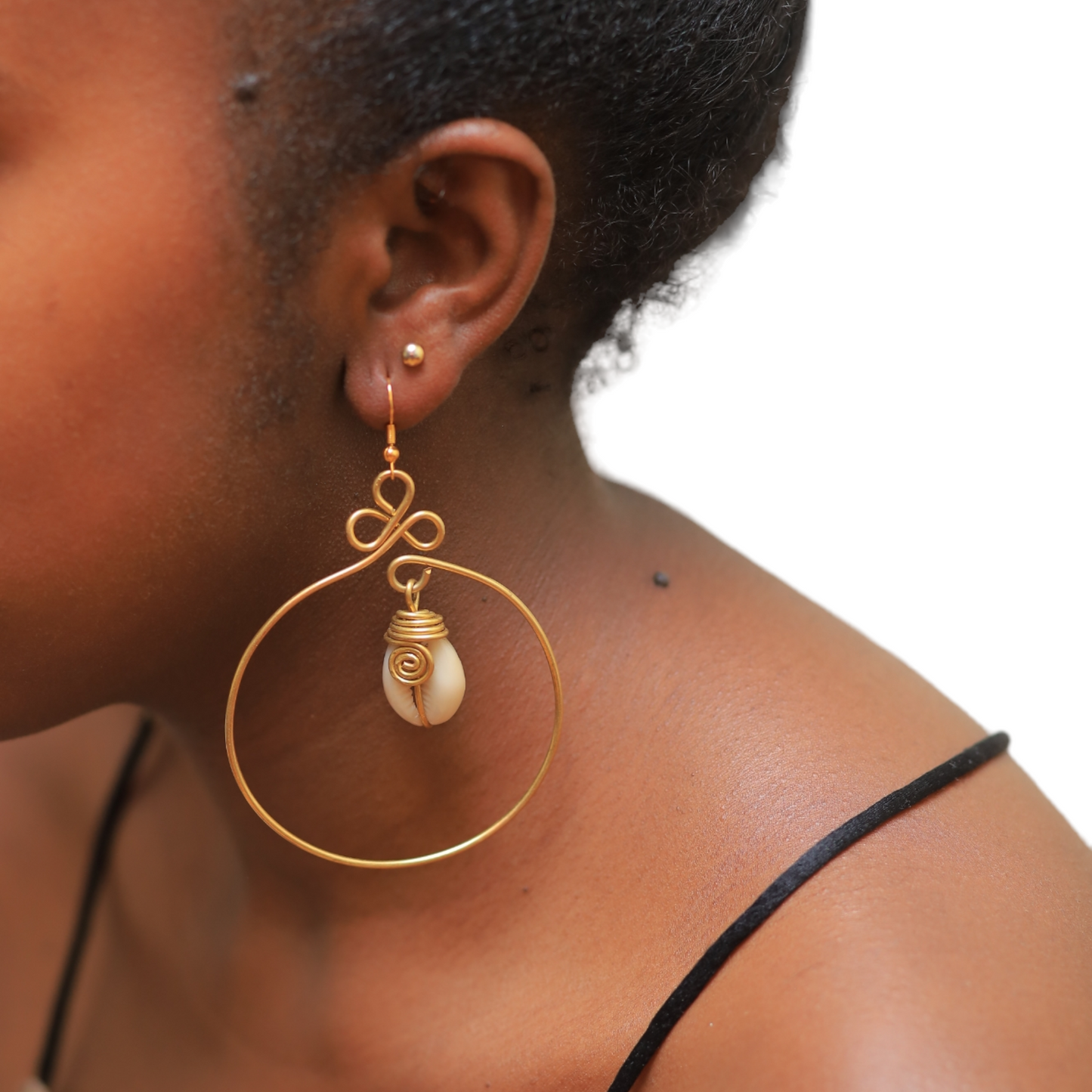 Brass Hoop w/ Shell Earrings