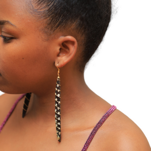 Long Polka Dot with Brass Coil Earrings