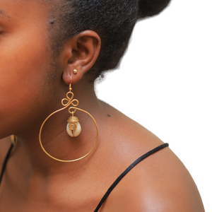 Brass Hoop w/ Shell Earrings