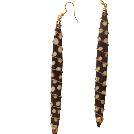 Long Polka Dot with Brass Coil Earrings
