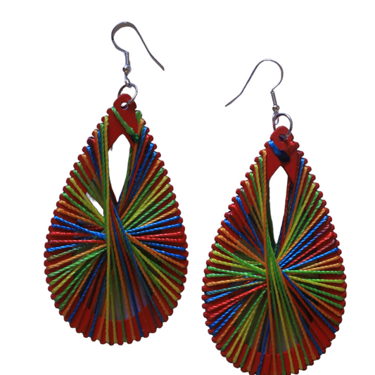 Red Threaded Oval Earrings