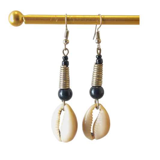 Coiled Steel Wire with Cowrie Earrings