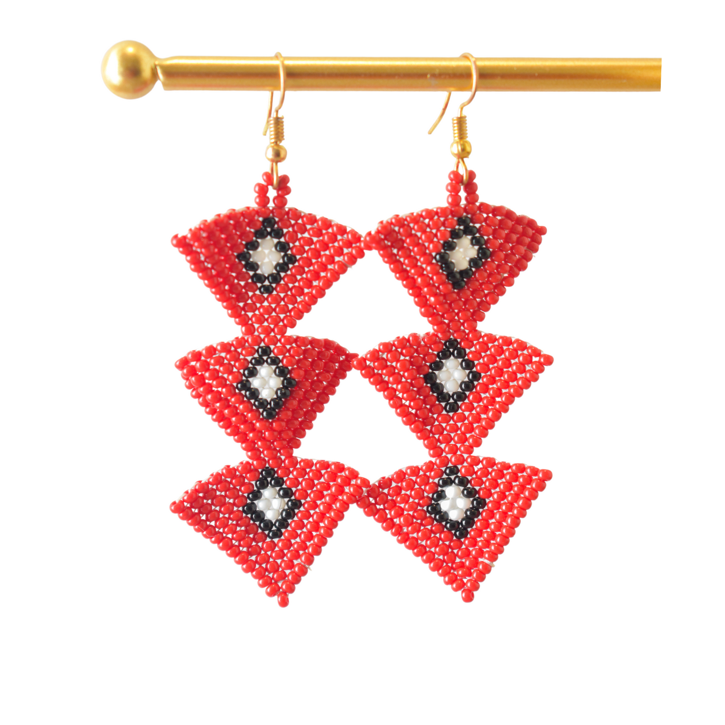 Beaded Red inverted Tree Earrings