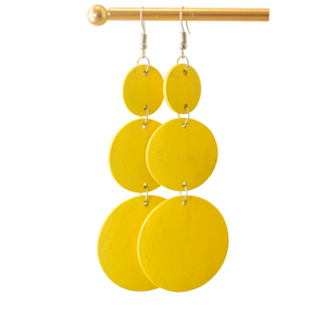 3 Circles Wooden Yellow Earrings