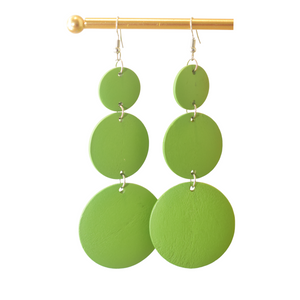 3 Circles Wooden Green Earrings